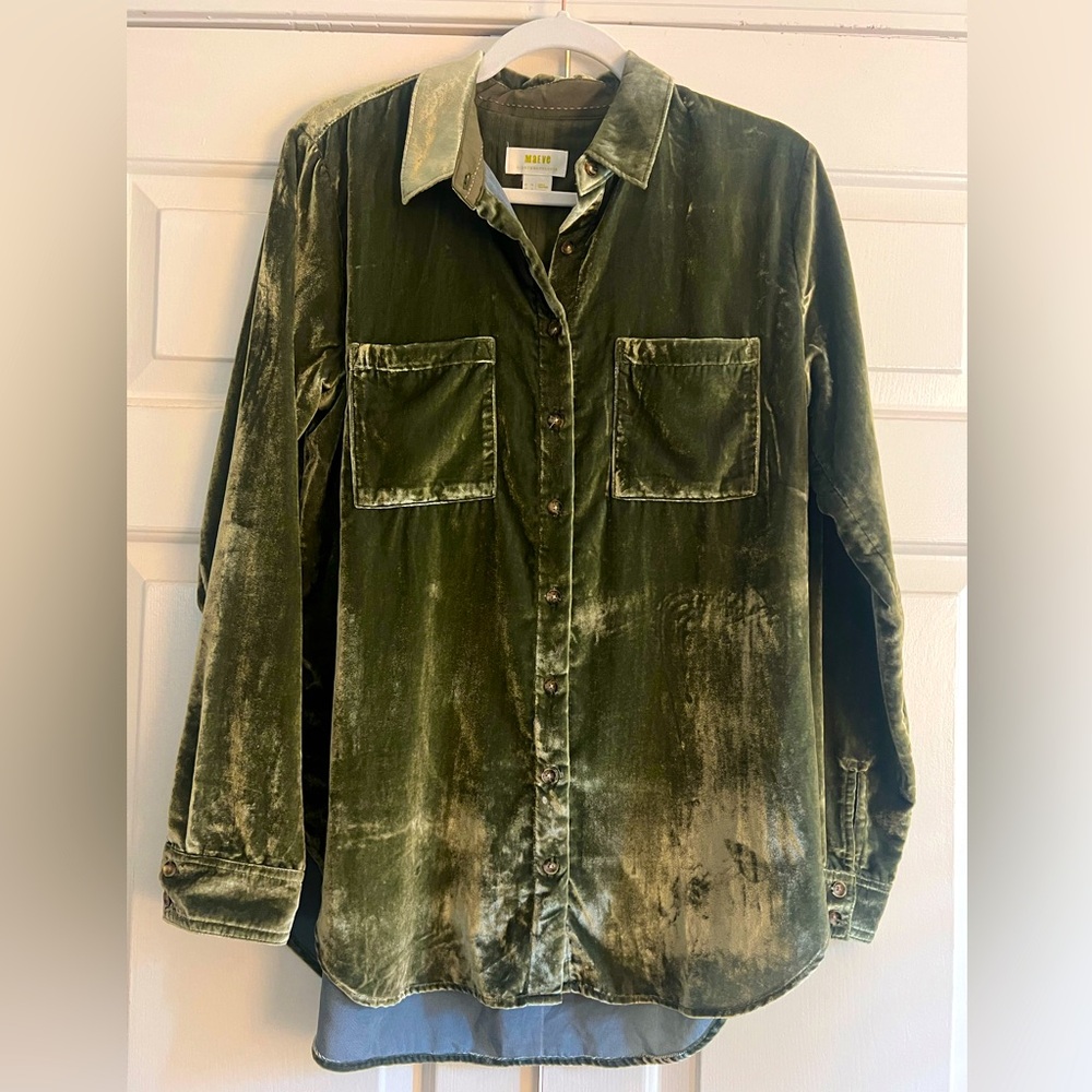 Anthropologie Maeve Karina Velvet Shirt Olive Green size 6